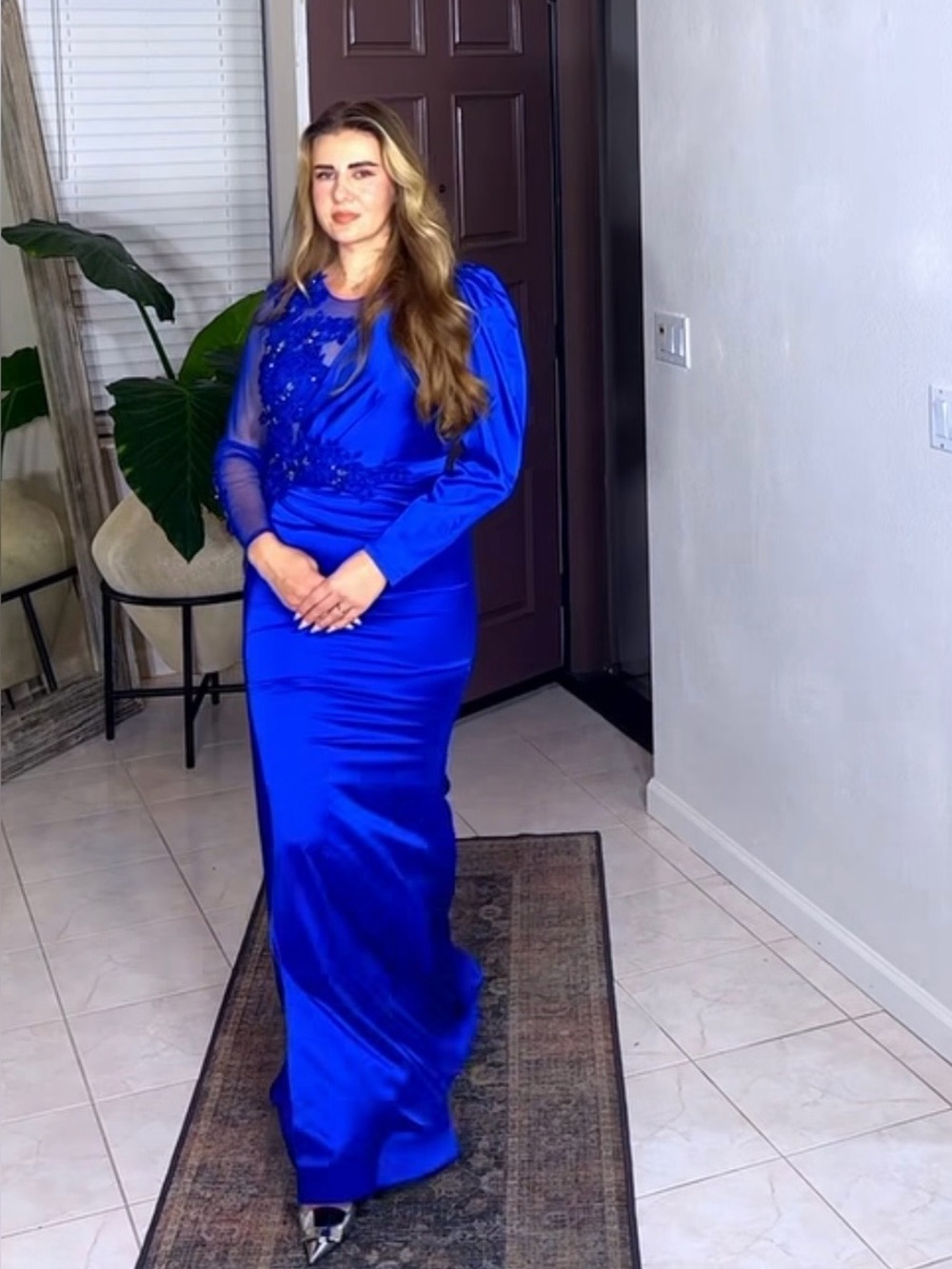 Prom Elegant Royal Blue Long Sleeve Evening Gown - Picture 2 of 2